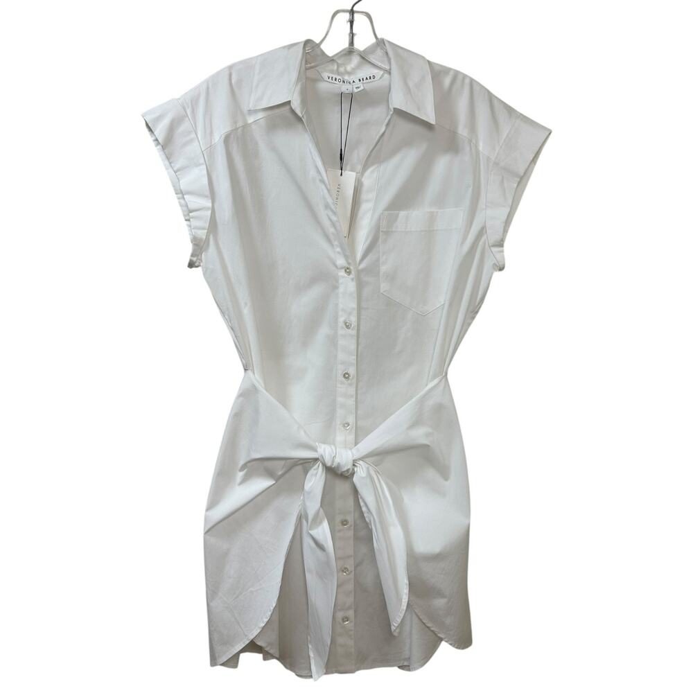 Veronica Beard NWT 'Aimee' Mini Shirt-Dress Wrap-Tie Front Collared White Size 4 - Picture 3 of 11